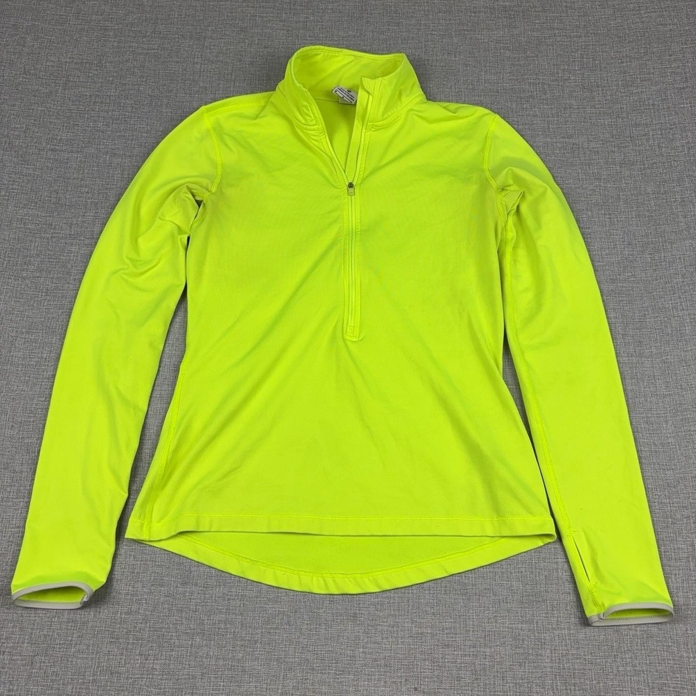 Nike Pro Dri-FIT Shirt Womens Medium Yellow 1/4 Zip Long Sleeve Reflective Top